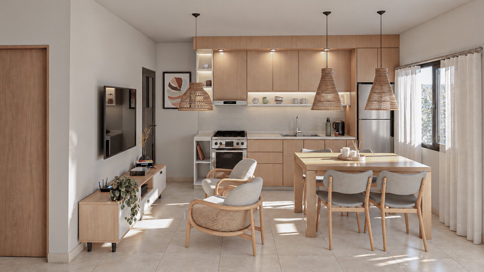 Estar comedor con cocina integrada